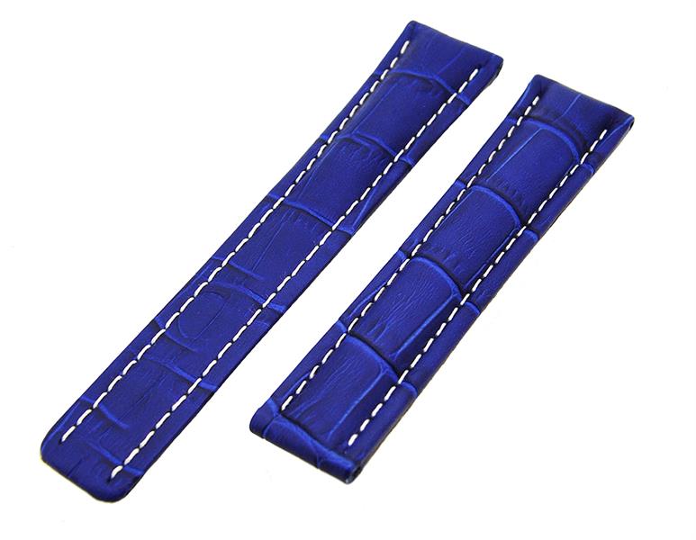 Uhrenarmband Lederband Königsblau mit weißer Naht 20mm ohne Schließe NEU 15469