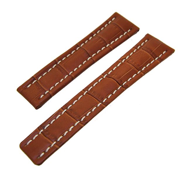 Uhrenarmband Lederband Hellbraun mit weißer Naht 22mm ohne Schließe NEU 15475