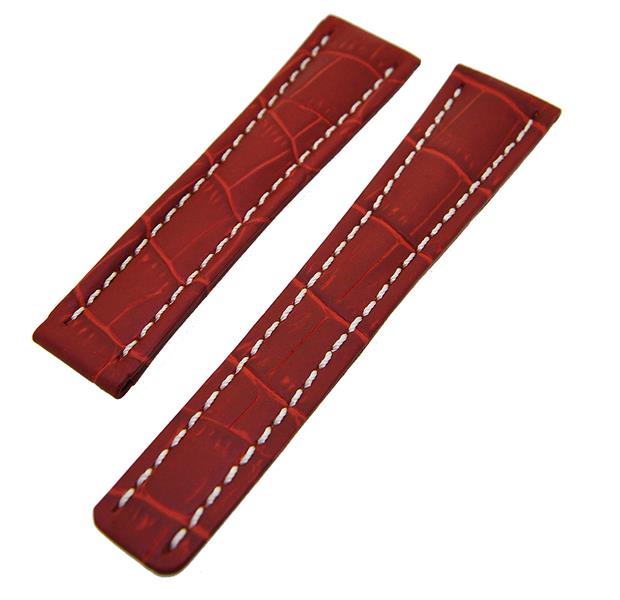 Uhrenarmband Lederband Rot mit weißer Naht 22mm ohne Schließe NEU 15476