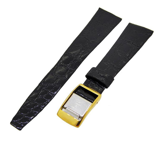 Uhrenarmband Leder Schwarz 20mm ohne Naht Kippschließe Gold Ersatzband 14735