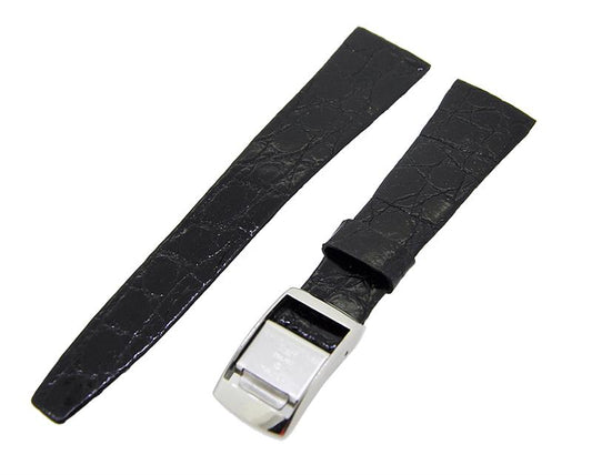 Uhrenarmband Leder Schwarz 20mm ohne Naht Kippschließe Silber Ersatzband 14736