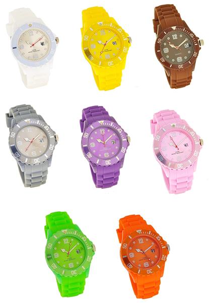 Damenuhr Silikon verschiedene Farben DATUM Analoguhr Quarz 5ATM Armbanduhr Schwarz