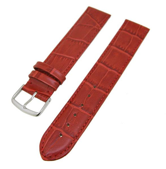 Uhrenarmband Leder Rot 18mm XL Ton in Ton Dornschließe Silber Ersatzband 14877