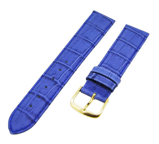 Uhrenarmband Leder Blau 18mm Ton in Ton Dornschließe Gold Ersatzband 14889