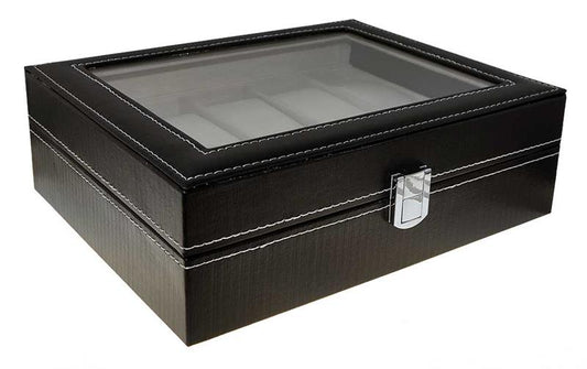 Uhrenbox Kunstleder für 10 Uhren Sammelbox Schaukasten schwarz 10458
