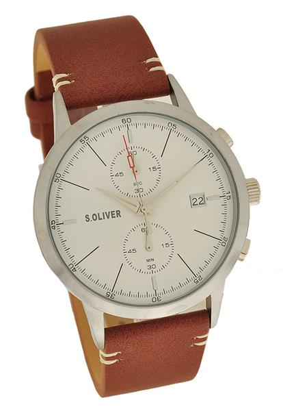 s.Oliver Herrenuhr SO-4123-LC Leder braun Chrono UVP:149,95€ NEU 12065