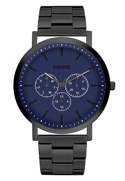 s.Oliver Herrenuhr SO-4130-MM edler Stahl sichwarz Datum UVP:129,95€ NEU 12236