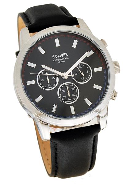 s.Oliver Herrenuhr SO-3858-LC Leder schwarz Chrono UVP:149,95€ NEU 12324