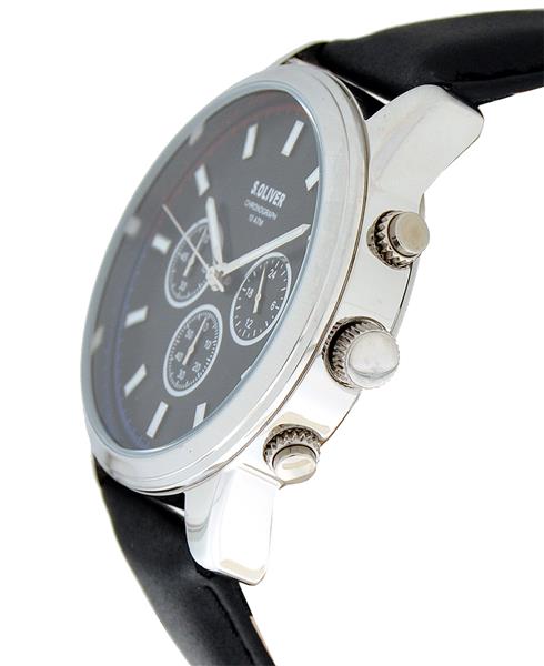 s.Oliver Herrenuhr SO-3858-LC Leder schwarz Chrono UVP:149,95€ NEU 12324