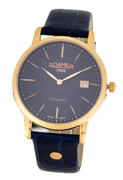 ROAMER Herrenuhr 979809 49 45 09 LEDER blau Datum UVP:359,-€ NEU 13398