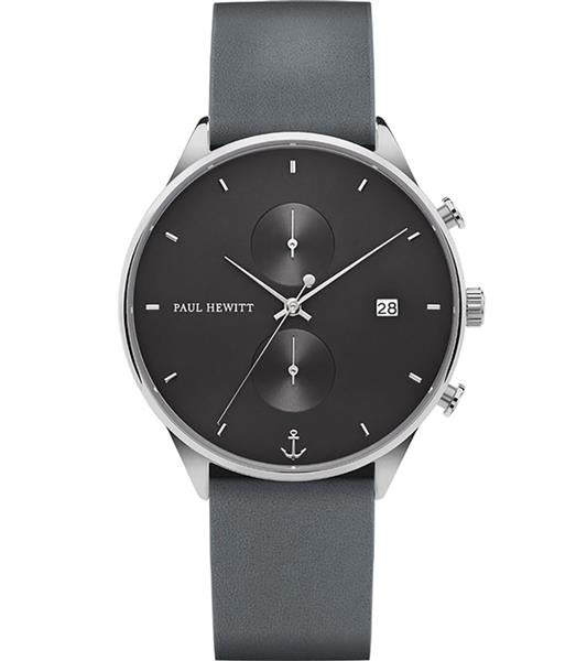 Paul Hewitt Herrenuhr PH-C-S-M-48M Leder grau Datum Chrono UVP:179,-€ NEU 13661