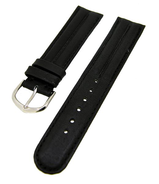 Uhrenarmband Kalbslederband Schwarz Doppelwulst 18mm dick gepolstert NEU 14128