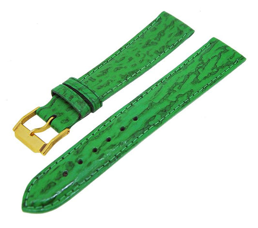 Uhrenarmband Lederband Grün Ton in Ton 18mm Dornschließe Gold NEU 14149