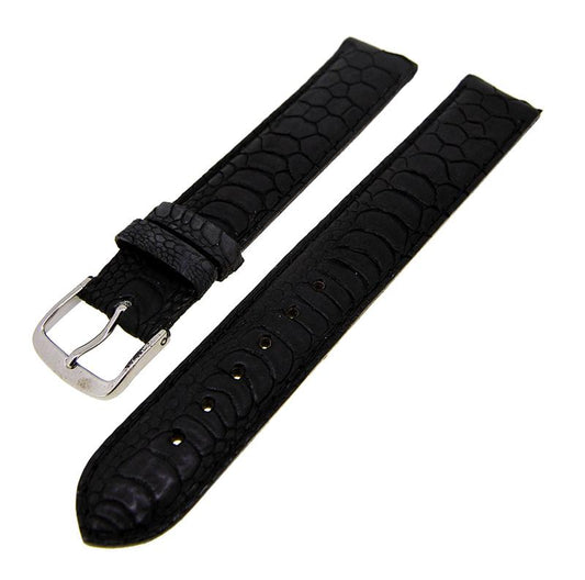 Uhrenarmband Lederband Schwarz Matt Kroko 20mm Dornschließe Silber NEU 14177