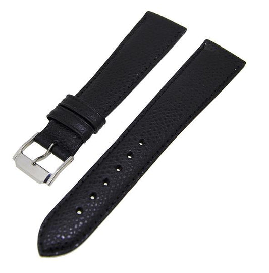 Uhrenarmband Lederband Schwarz Ton in Ton 18mm Dornschließe Silber 14201