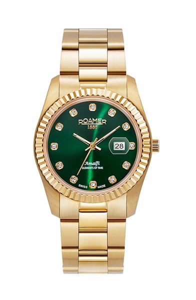 ROAMER Damenuhr 852844 48 79 20 edler Stahl gold Datum UVP:389,-€ 14232