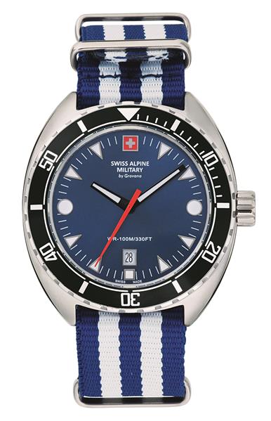 Swiss Alpine Military Herrenuhr 7066.1635SAM Textil blau weiß Datum UVP:329,-€ 14242