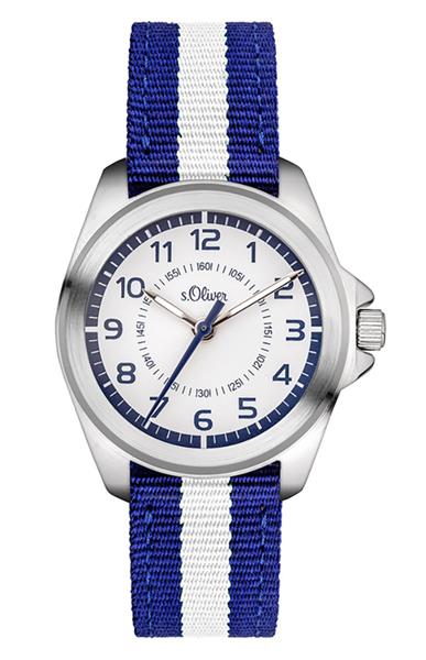 Orig. s.Oliver Kinderuhr SO-3401-LQ Texilband weiß blau Analog UVP:49,95€ 14360