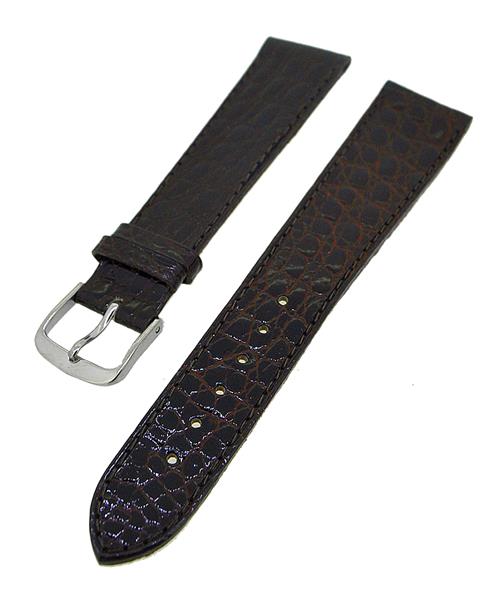 Uhrenarmband Lederband Dunkelbraun TiT Kroko 20mm Dornschließe Silber 14391