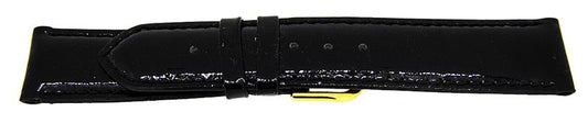 Uhrenarmband Lederband schwarz glatt glänzend 20mm Dornschließe Gold 14417