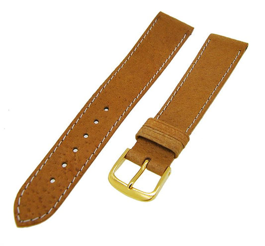 Uhrenarmband Lederband Hellbraun glatt 18mm Dornschließe Gold 14421