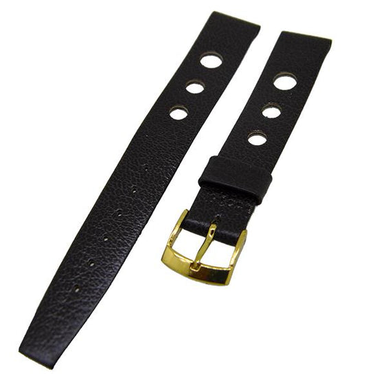 Uhrenarmband Lederband Dunkelbraun 18mm Dornschließe Gold NEU 14444