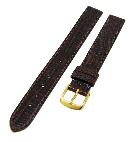 Uhrenarmband Lederband Dunkelbraun 12mm Dornschließe Gold Ersatzband NEU 14454