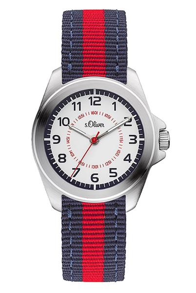 Orig. s.Oliver Kinderuhr UNISEX SO-3174-LQ Textilband Blau Rot UVP:49,95€ 14464