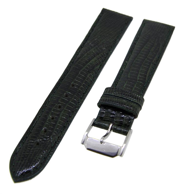 Uhrenarmband Lederband Dunkelgrün 18mm Dornschließe Silber Ersatzband NEU 14524