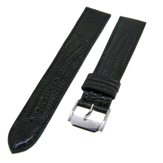 Uhrenarmband Lederband Dunkelgrün 18mm Dornschließe Silber Ersatzband NEU 14524