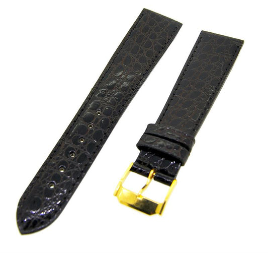 Uhrenarmband Lederband Dunkelbraun 16mm Dornschließe Gold Ersatzband NEU 14547