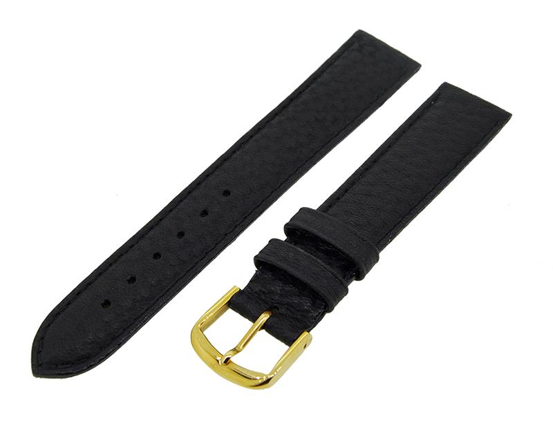 Uhrenarmband Lederband Schwarz 16mm Dornschließe Gold Ersatzband NEU 14562