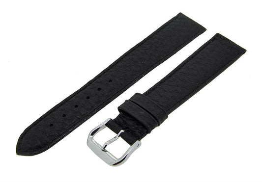 Uhrenarmband Lederband Schwarz 18mm Dornschließe Silber Ersatzband NEU 14566