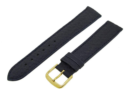 Uhrenarmband Lederband Struktur Blau 19mm Dornschließe Gold Ersatzband NEU 14584