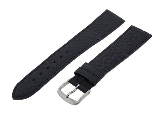 Uhrenarmband Lederband Struktur Blau 18mm Dornschließe Silber Ersatzband NEU 14587