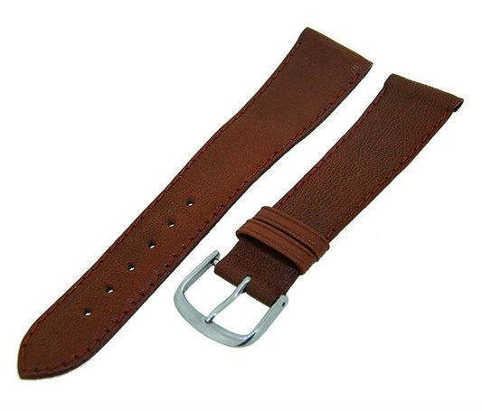 Uhrenarmband Lederband Braun Ton in Ton 20mm Dornschließe Silber Ersatzband 14589