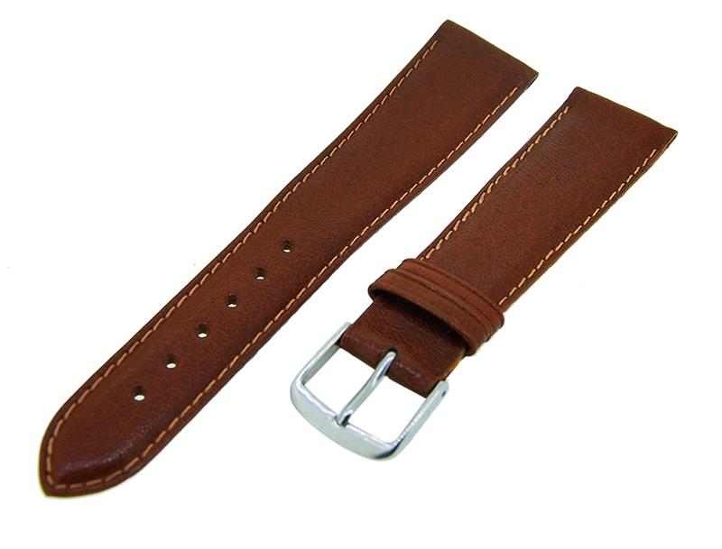 Uhrenarmband Lederband Braun beige Naht 20mm Dornschließe Silber Ersatzband 14590