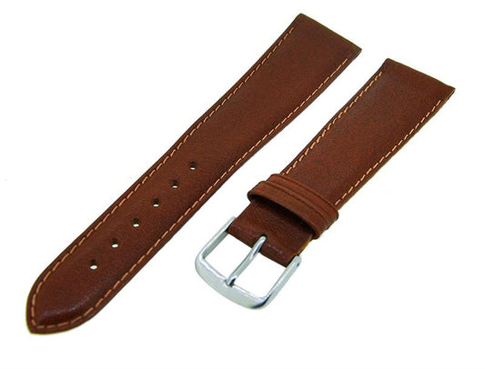 Uhrenarmband Lederband Braun beige Naht 20mm Dornschließe Silber Ersatzband 14590