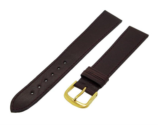 Uhrenarmband Lederband Rotbraun 18mm Ton in Ton  Dornschließe Gold Ersatzband 14608