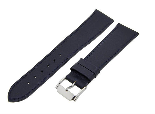 Uhrenarmband Lederband Blau 20mm Ton in Ton Dornschließe Silber Ersatzband 14610