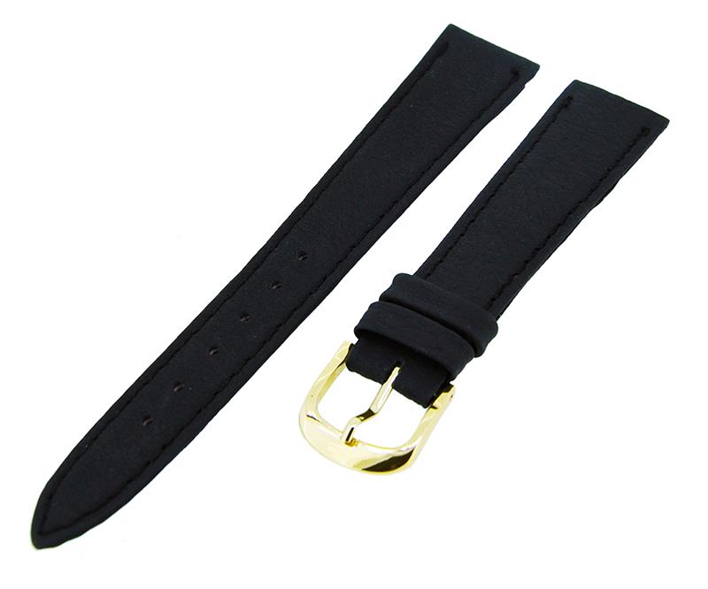 Uhrenarmband Lederband Schwarz 20mm Ton in Ton Dornschließe Gold Ersatzband 14612