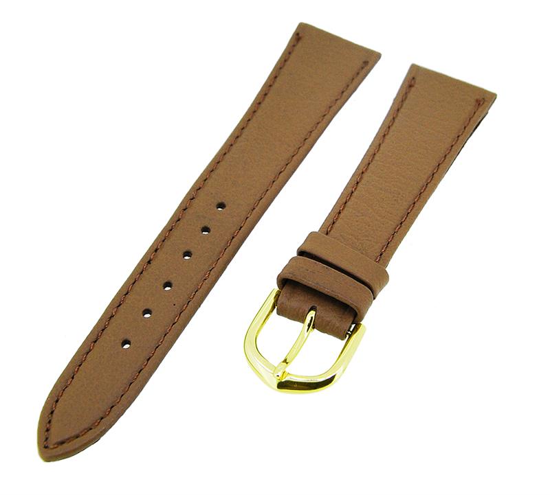 Uhrenarmband Lederband Hellbraun 20mm Ton in Ton Dornschließe Gold Ersatzband 14620