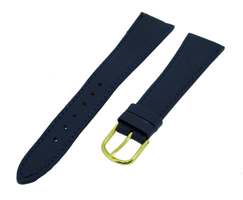 Uhrenarmband Lederband Blau 20mm Ton in Ton Dornschließe Gold Ersatzband 14637