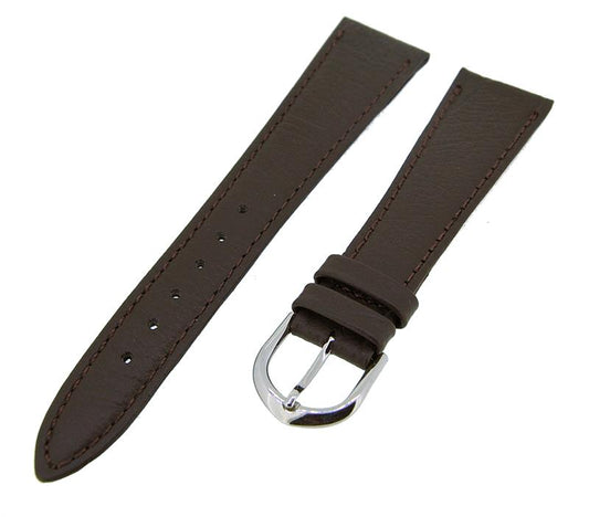 Uhrenarmband Lederband Dunkelbraun 18mm Ton in Ton Dornschließe Silber Ersatzband 14641