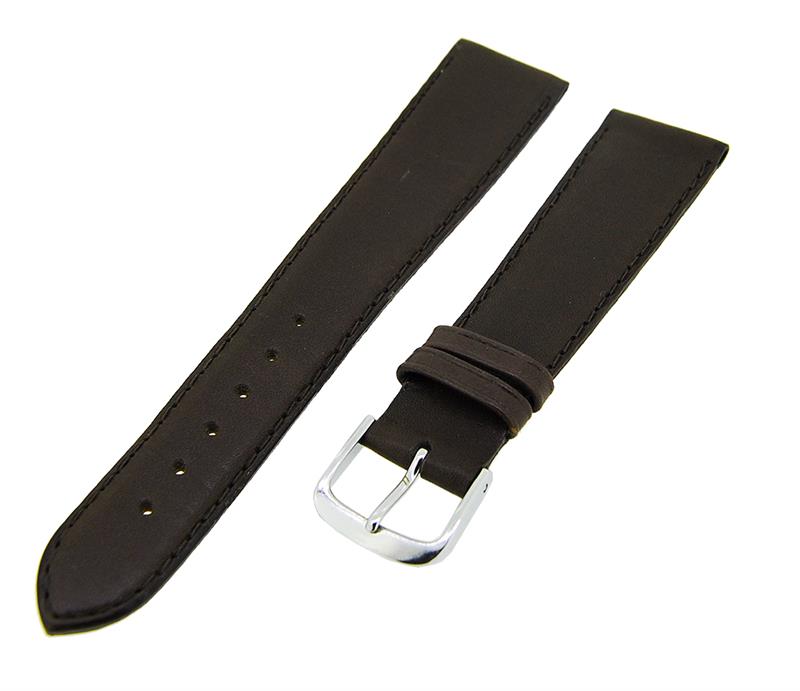 Uhrenarmband Lederband Dunkelbraun 18mm TiT Dornschließe Silber Ersatzband 14690