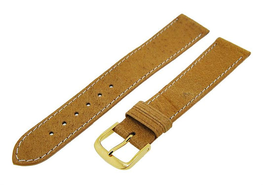 Uhrenarmband Leder Hellbraun 18mm weiße Naht Dornschließe Gold Ersatzband 14708