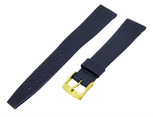 Uhrenarmband Leder Dunkelblau 18mm ohne Naht Dornschließe Gold Ersatzband 14720