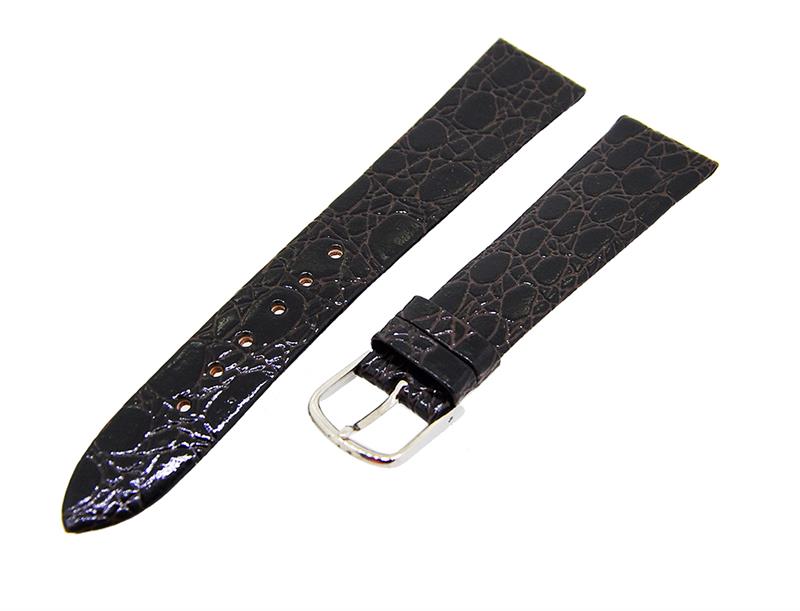 Uhrenarmband Leder Dunkelbraun 18mm ohne Naht Dornschließe Silber Ersatzband 14731