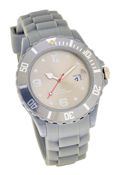 Damenuhr Silikon grau DATUM Analoguhr Quarz 5ATM Armbanduhr NEU 14770