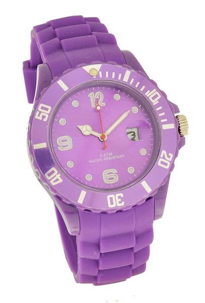 Damenuhr Silikon violett DATUM Analoguhr Quarz 5ATM Armbanduhr NEU 14771